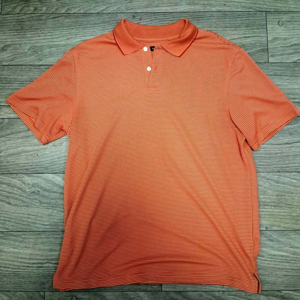 Van Heusen Men's Orange Striped Short Sleeve Polo Shirt Medium